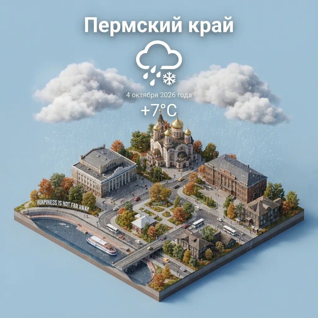 🌨️ 4 октября в Пермском крае ожидается прохладная погода с осадками в виде дождя и мок...