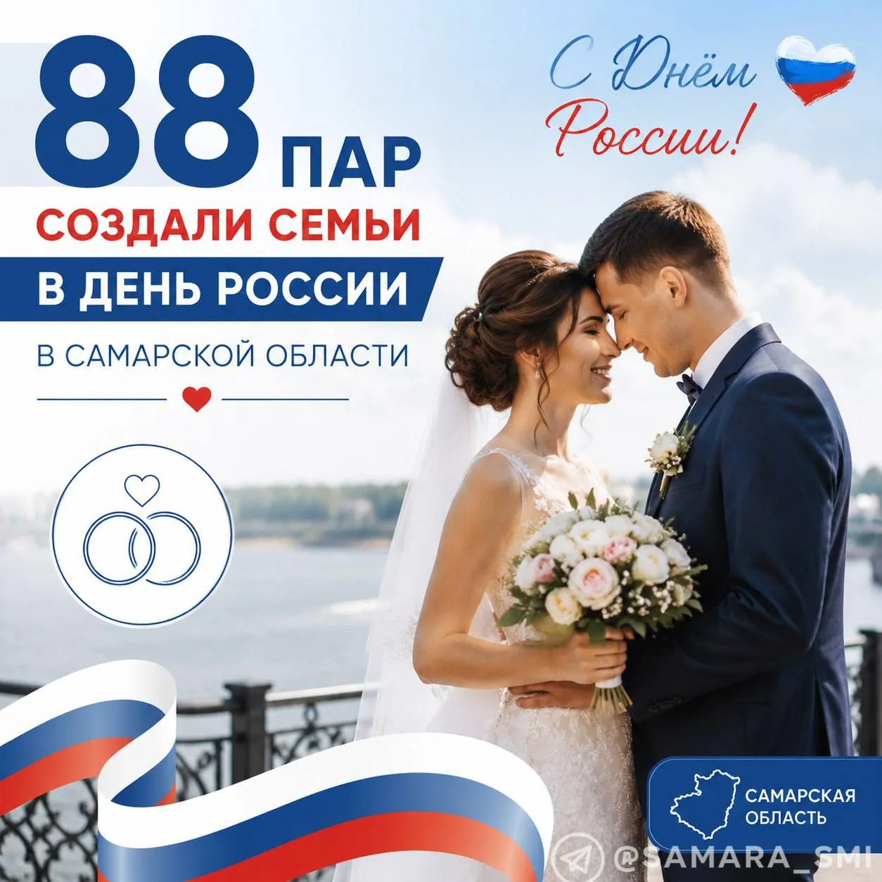 В День России, 12 июня, в Самарской области 88 пар зарегистрировали свои браки.

В этот важный госуд