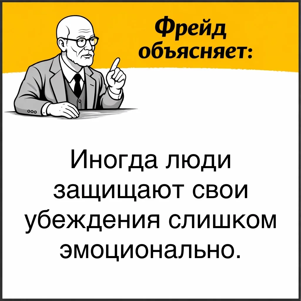 Фрейд замечает интересную вещь: когда спор касается глубоких убеждений, человек защищае...