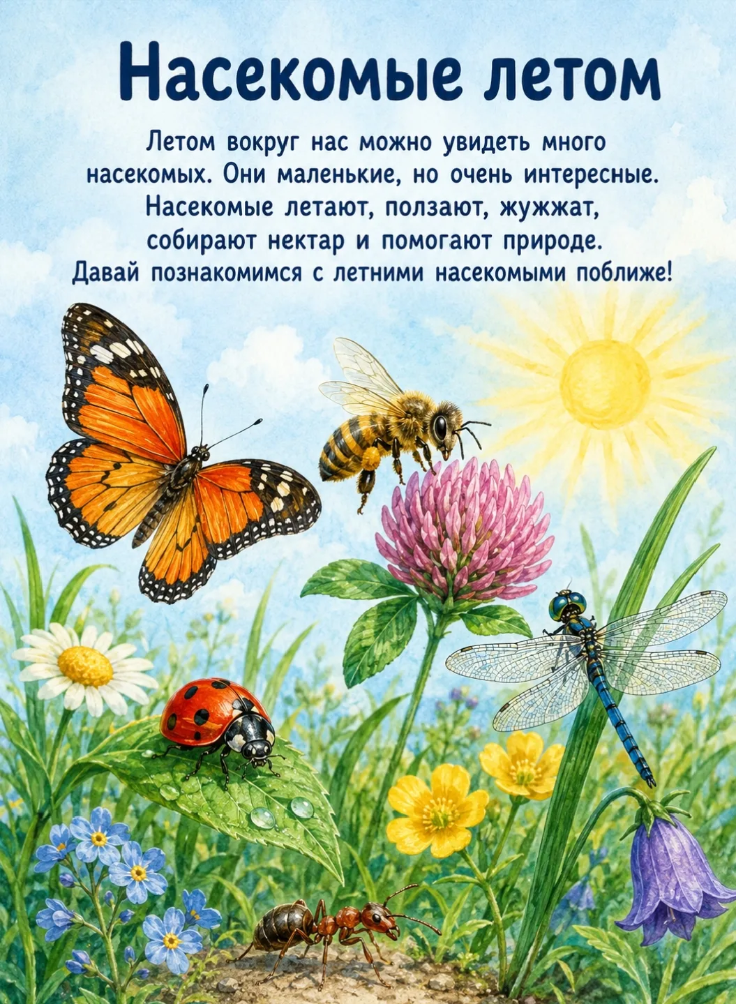 Насекомые летом 🐝🦋

Лето — прекрасное время, чтобы наблюдать за природой и знакомить детей с удиви