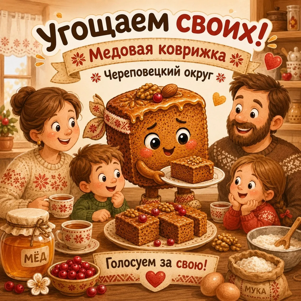 Голосуем за медовую коврижку!

Медовая коврижка Череповецкого округа решила не грустить из-за дистан