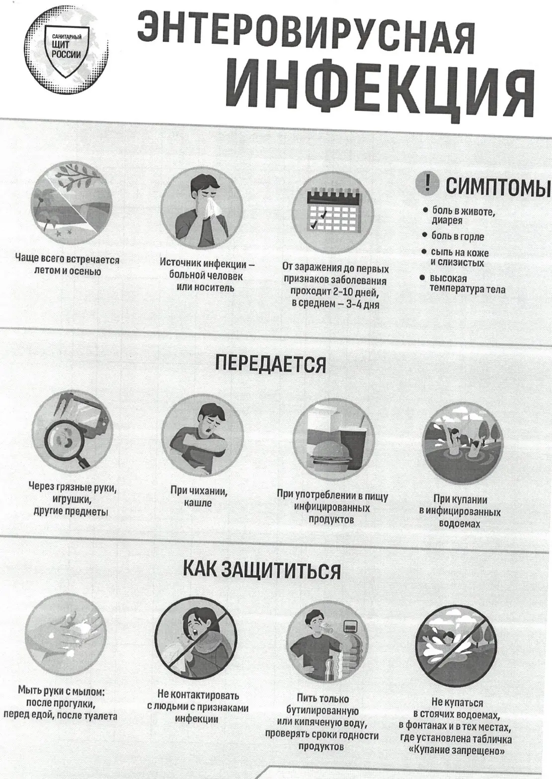 Энтеровирусная инфекция чаще встречается летом и осенью. Сохраняйте памятку — в ней кратко о симптом
