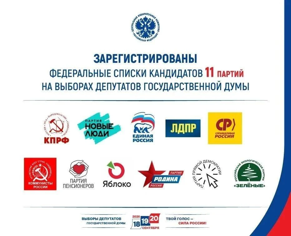 ЦИК России завершила процедуру регистрации федеральных списков кандидатов 11 партий на выборах депут