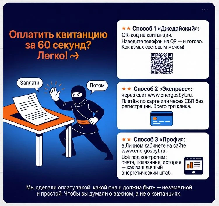 Станьте ниндзей быстрых платежей 😉
Знаете это чувство, когда квитанция лежит на столе и сверлит вас