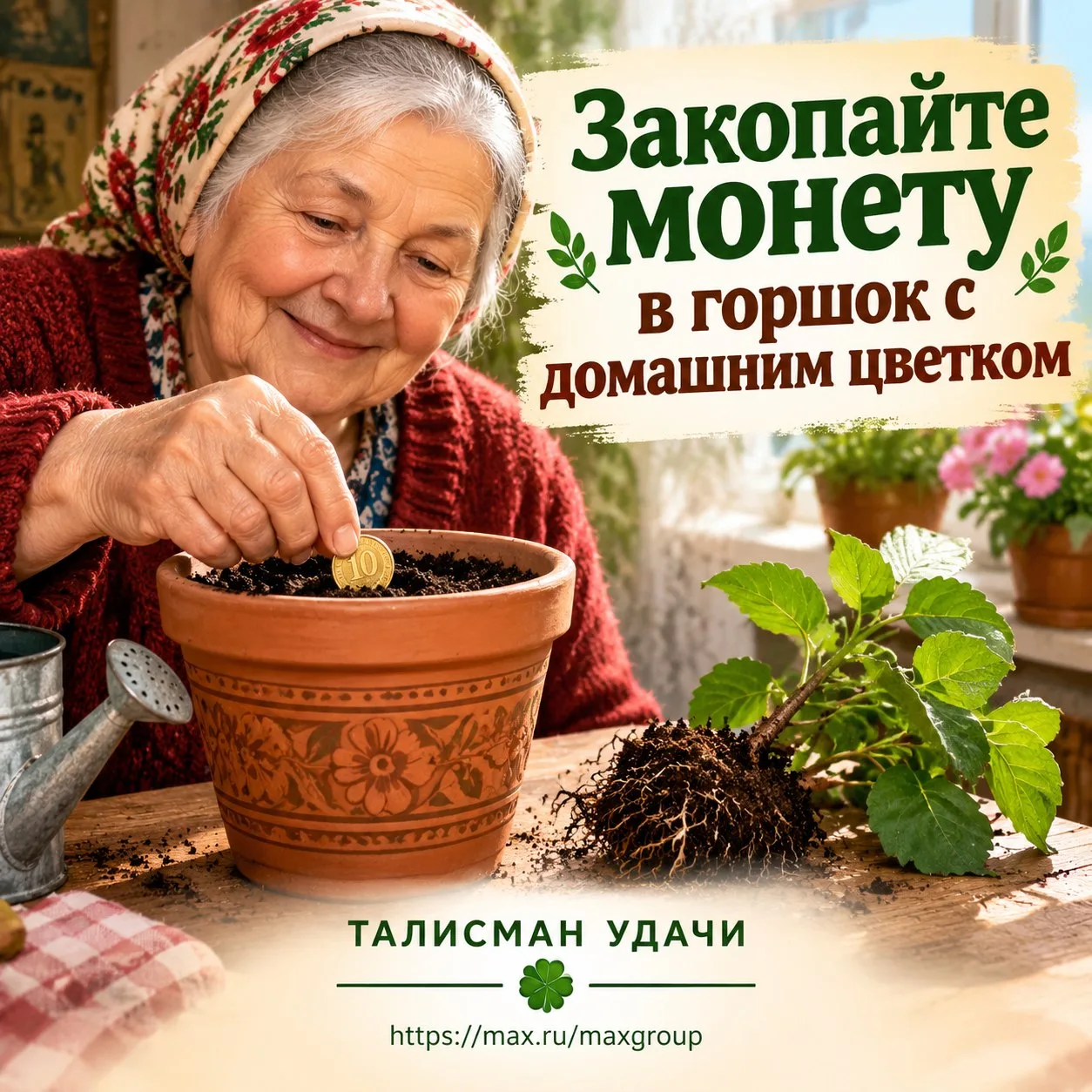 Закопайте монету в горшок с домашним цветком🪴🪙
