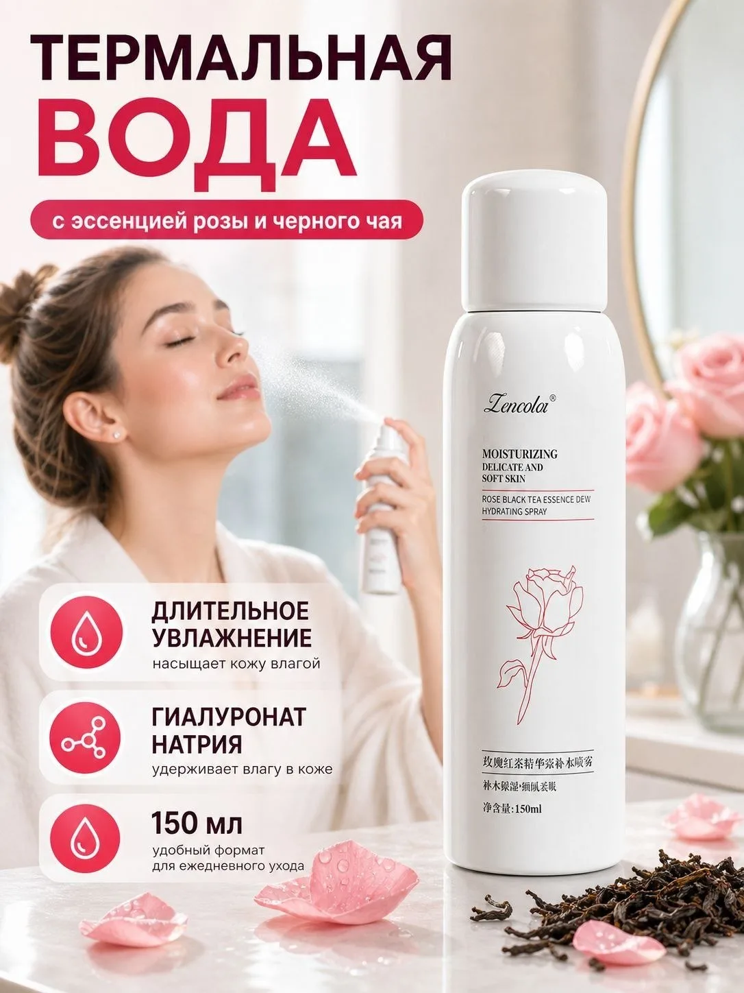 🟠 Увлажняющий спрей-эссенция с розой и красным чаем