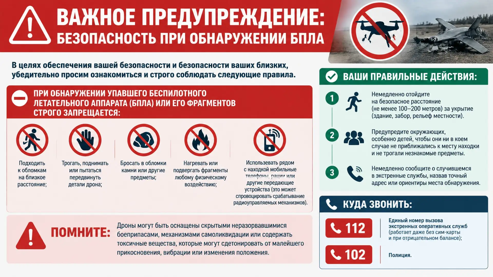 ❗ВАЖНОЕ ПРЕДУПРЕЖДЕНИЕ: БЕЗОПАСНОСТЬ ПРИ ОБНАРУЖЕНИИ БПЛА ❗