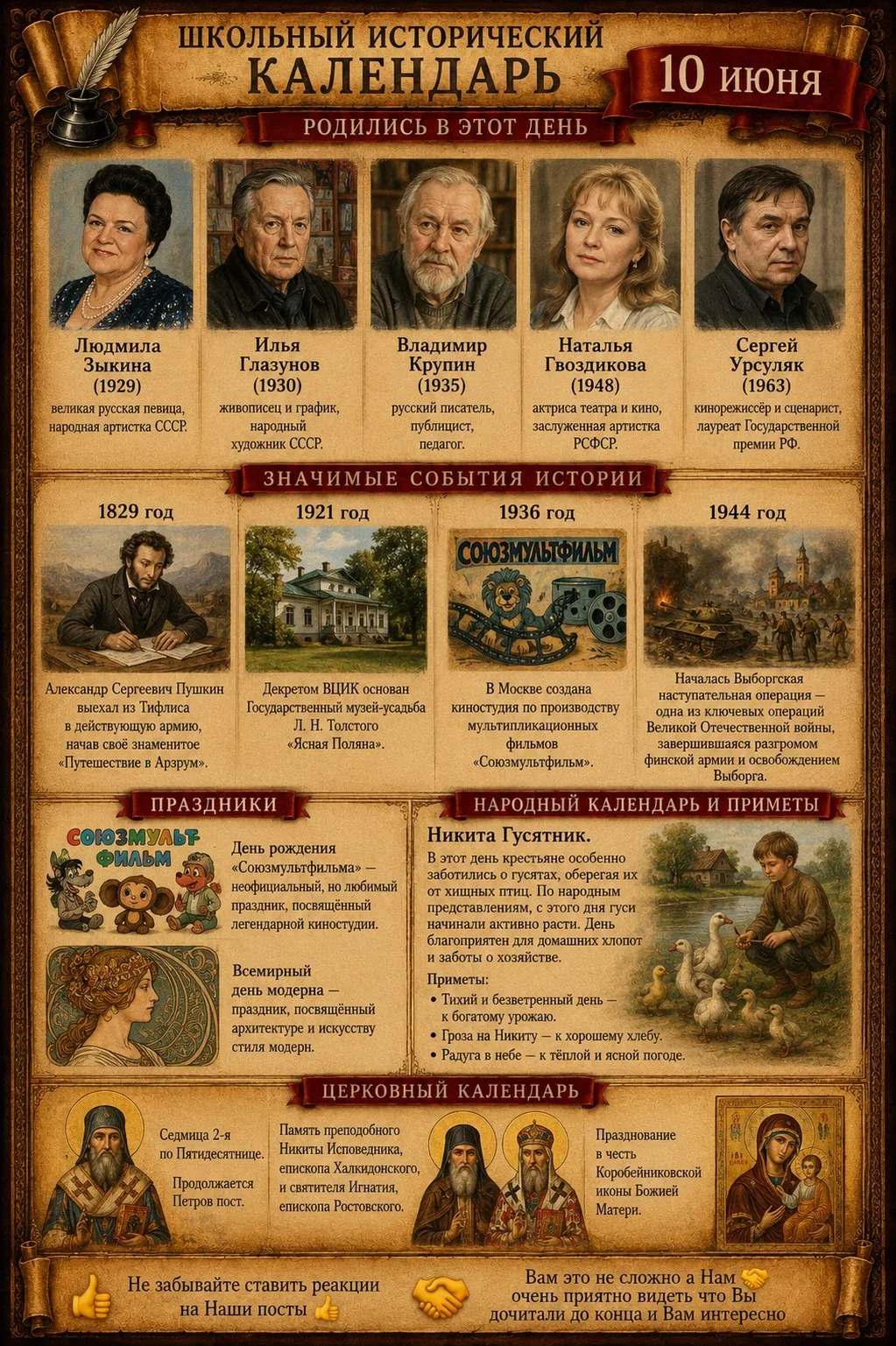 📜 Школьный исторический календарь: 10 июня
