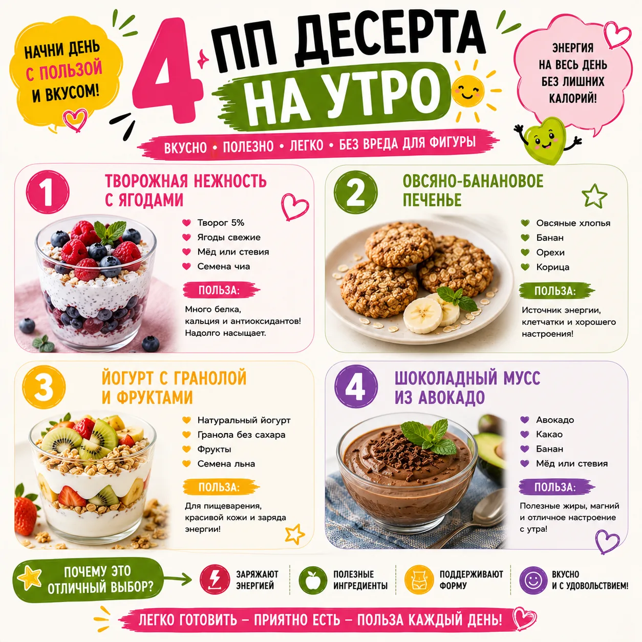4 пп десерта на утро для бодрости и энергии