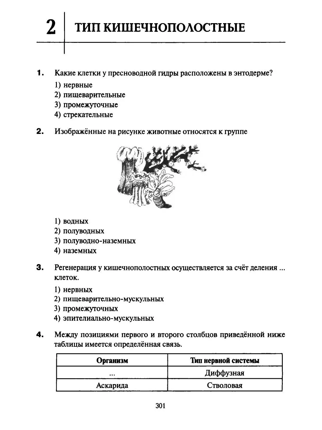 Тест. Тип Кишечнополостные