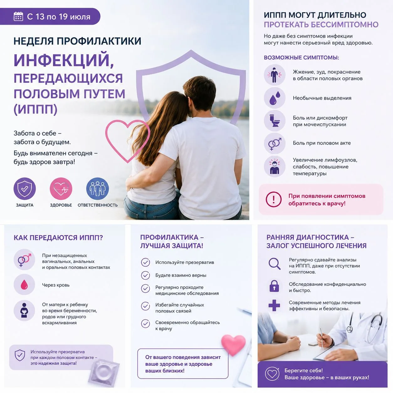 С 13 по 19 июля проходит Неделя профилактики инфекций, передающихся половым путем (ИППП).