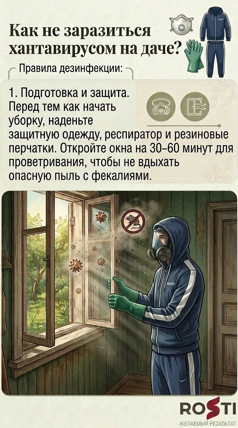 Как защититься от мышиной лихорадки на даче?

Тема хантавируса сейчас на слуху, хотя вирус известен 