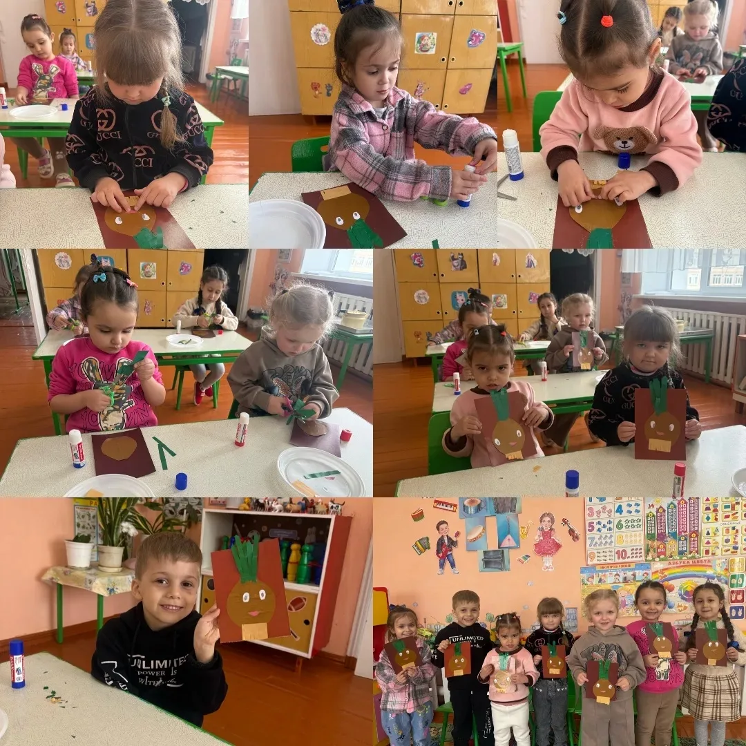 В средней группе прошло увлекательное занятие по аппликации, посвященное теме "Лук-лучок". Это занят