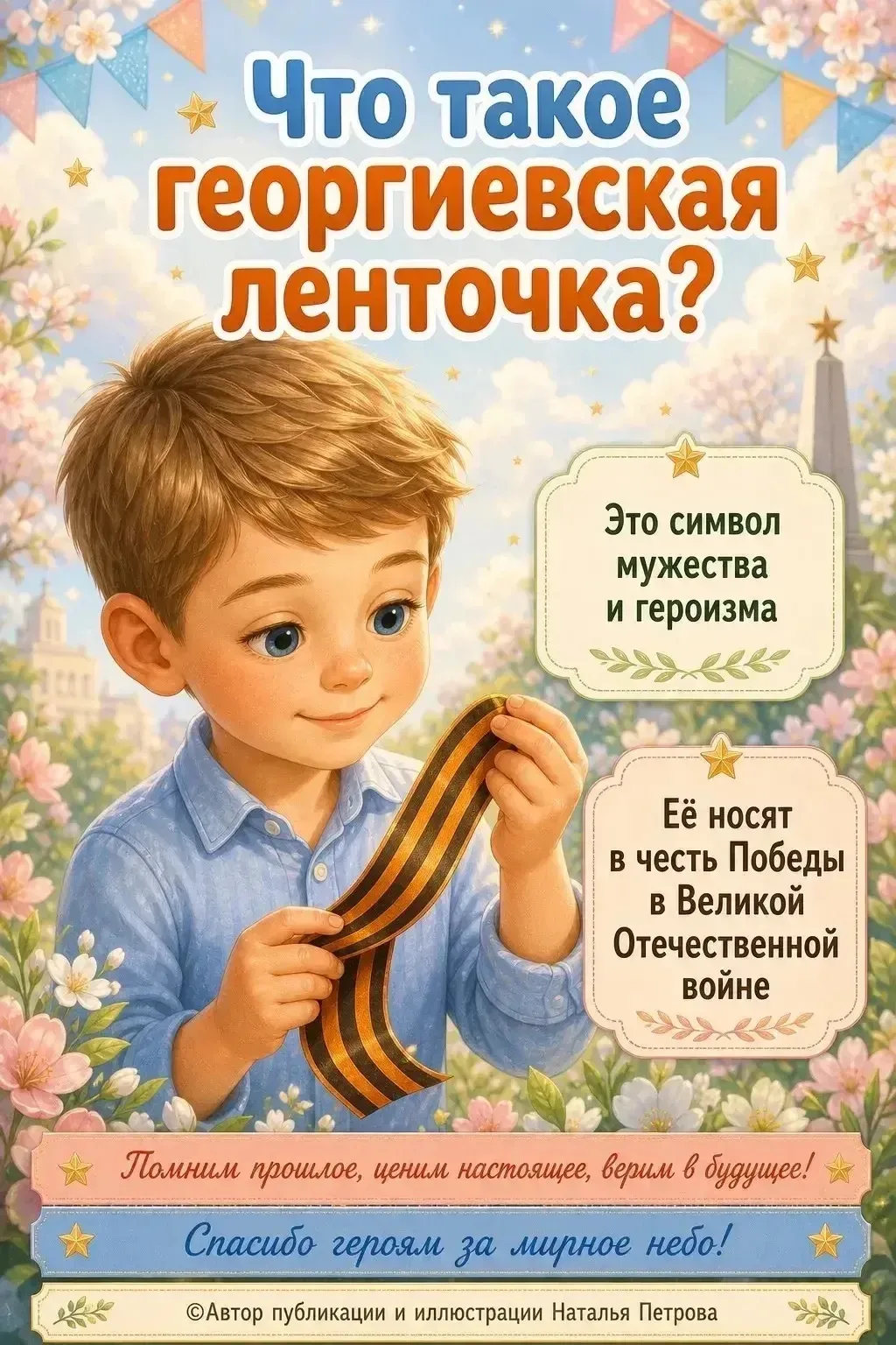 Георгиевская ленточка — это особая лента, которую люди носят в мае, перед Днём Победы.