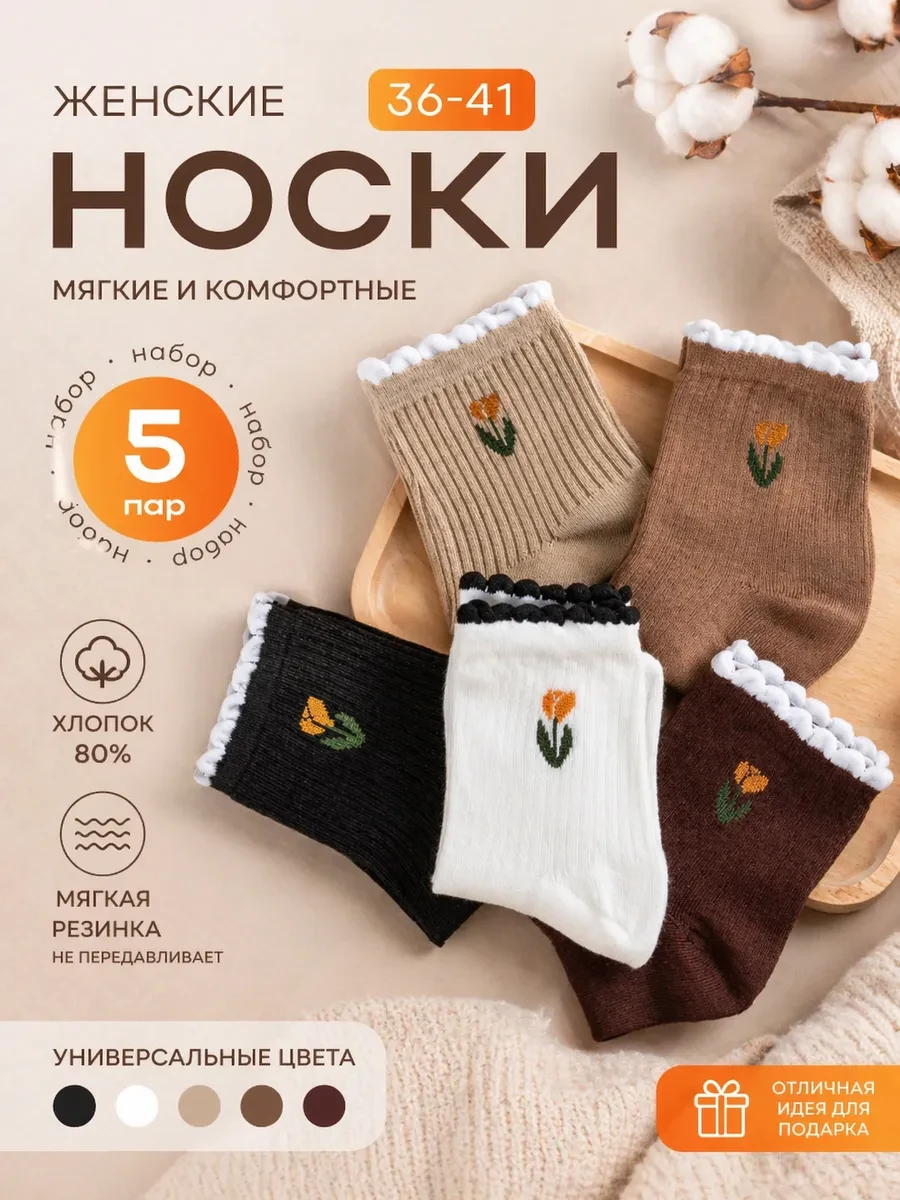 ⚡️ Носки высокие набор с принтом, Шаг комфорта