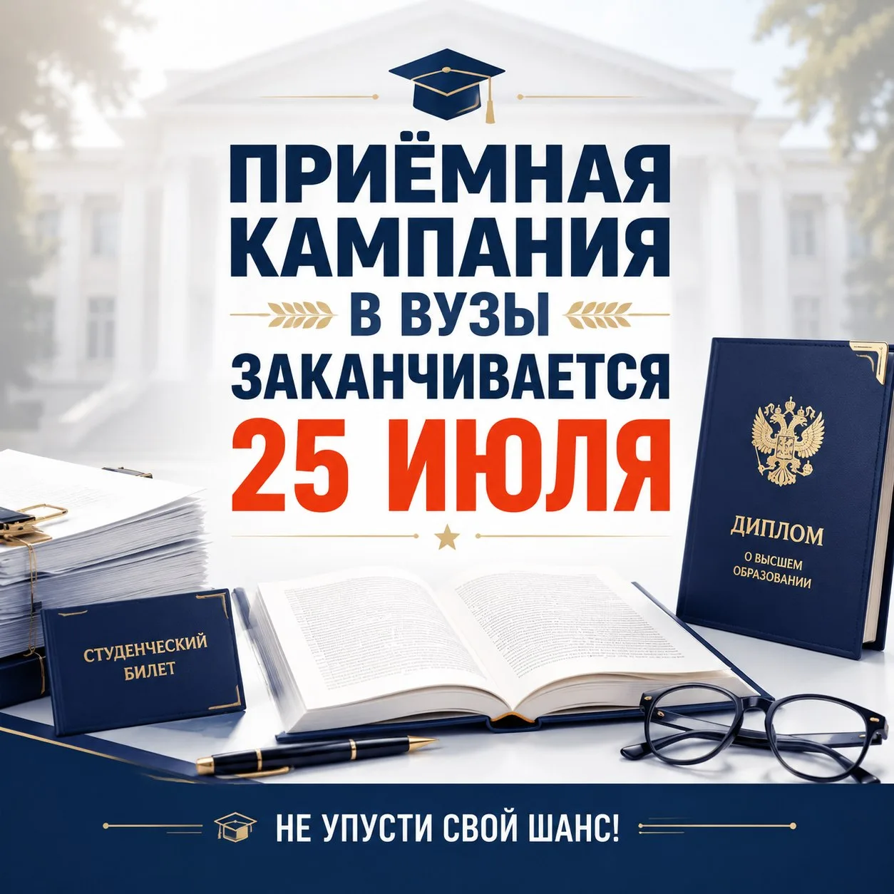 25 июля заканчивается приемная кампания в вузы 

Напоминаем, что абитуриенты могут подать документы 