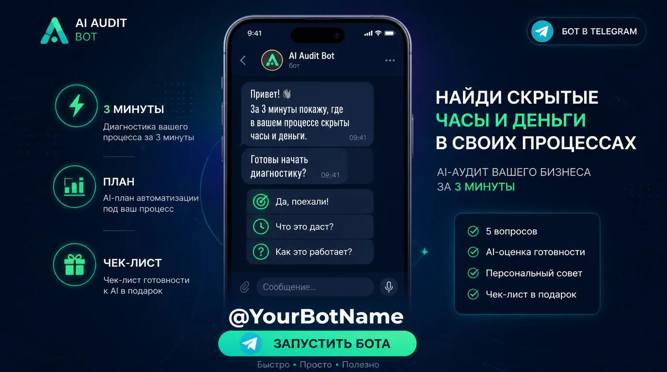 📝 Запускаем бота: ваш первый шаг к AI без хаоса
Вы просили — мы сделали.

🤖 Автоматизация бизнеса 