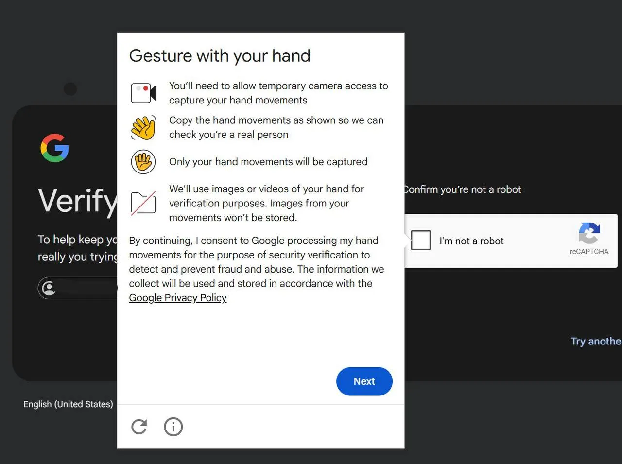 Google тестирует reCAPTCHA с проверкой через камеру