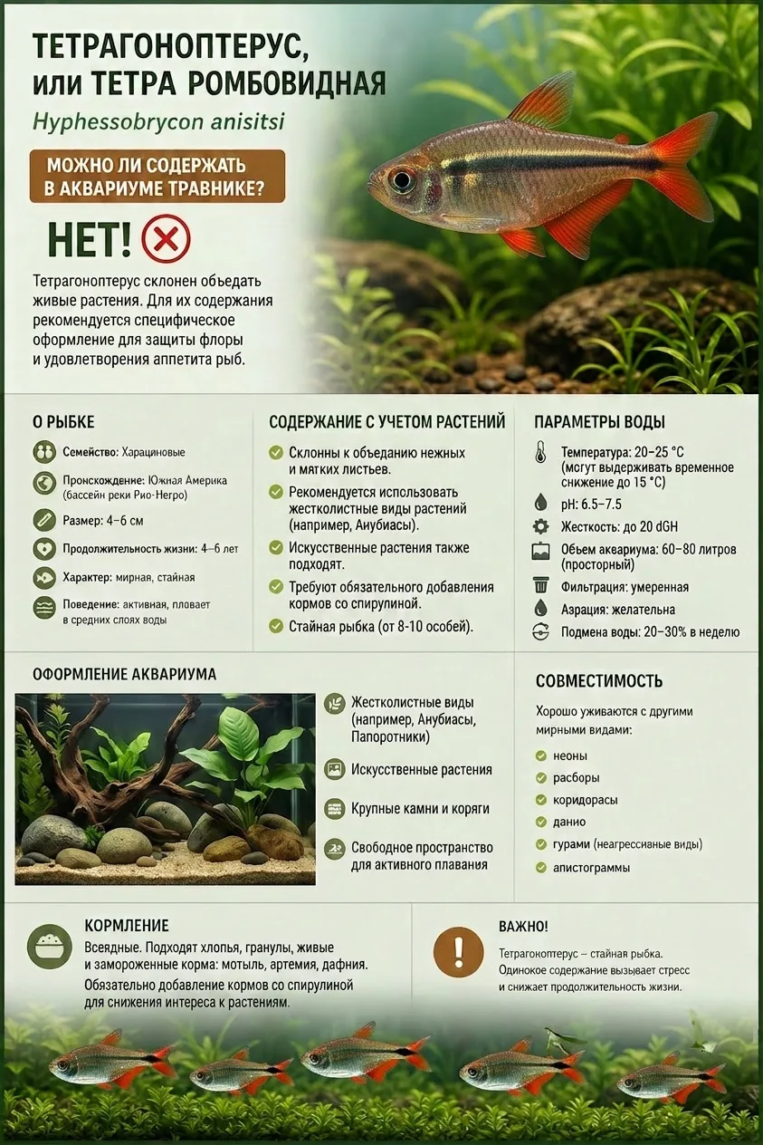 💎 Тетрагоноптерус (Hyphessobrycon anisitsi): Серебристый ромб в вашем аквариуме 🐟