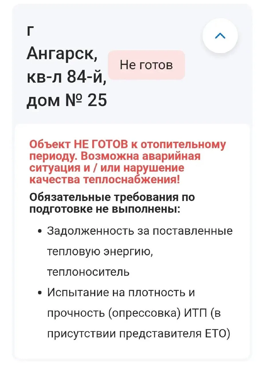 Жители дома 84-25 обнаружили на сайте Иркутскэнергосбыта, что их дом не подготовлен к о...