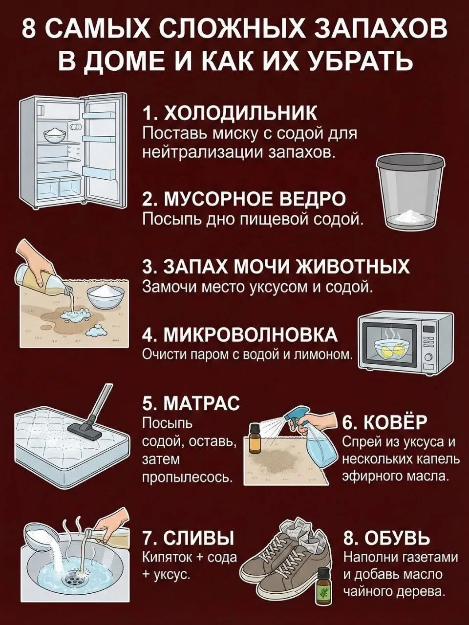 8 самых сложных запахов в доме и проверенные способы, как от них избавиться ✨🏠