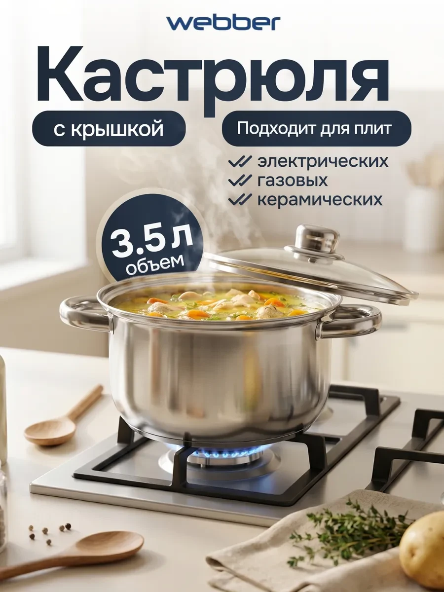 ⚡️ Кастрюля BE-157 2 3.5л нерж, Webber