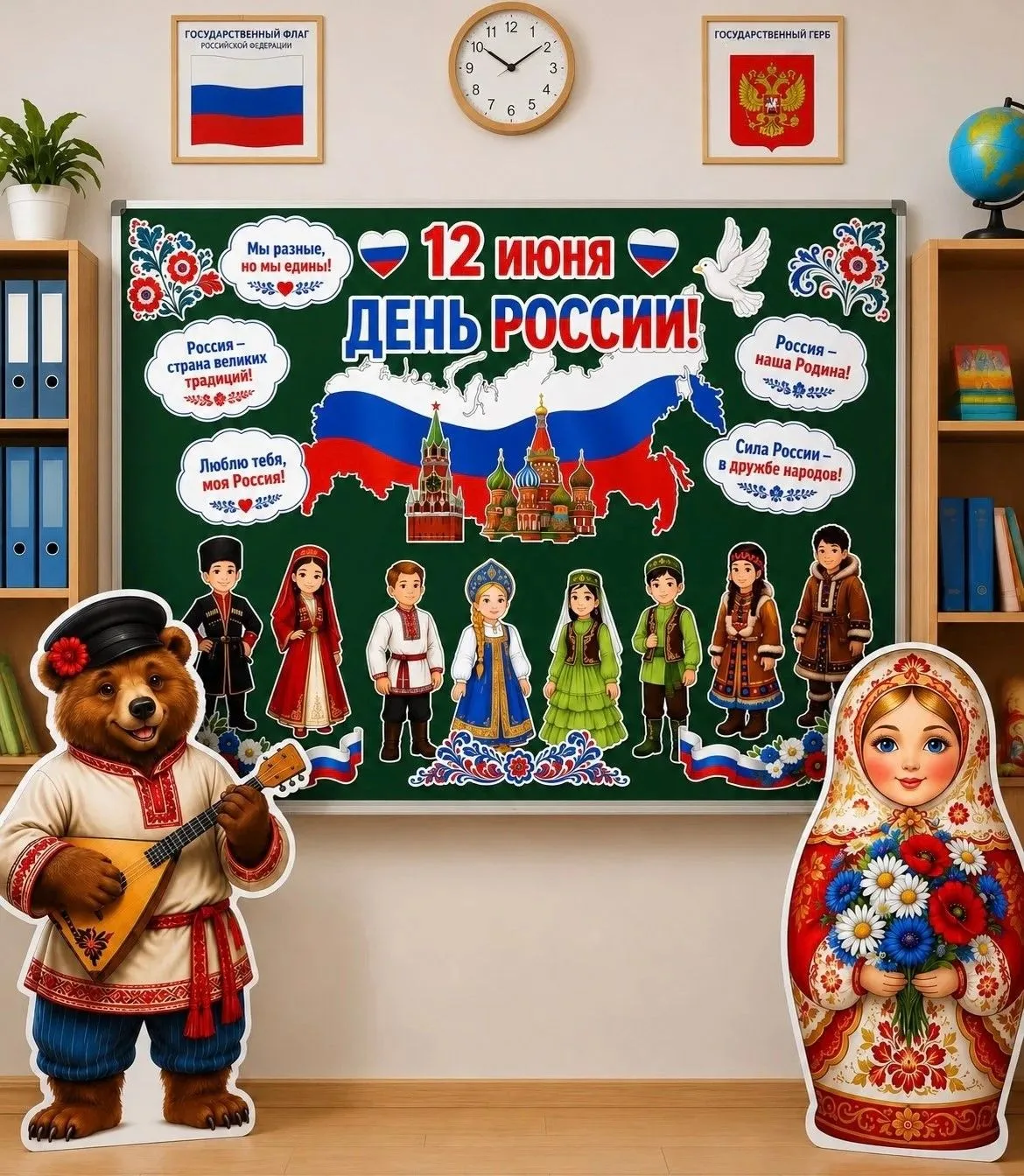 Ко Дню России ребята школьного лагеря корпуса А подготовили рисунки, стихи, песни, изучив историю ге