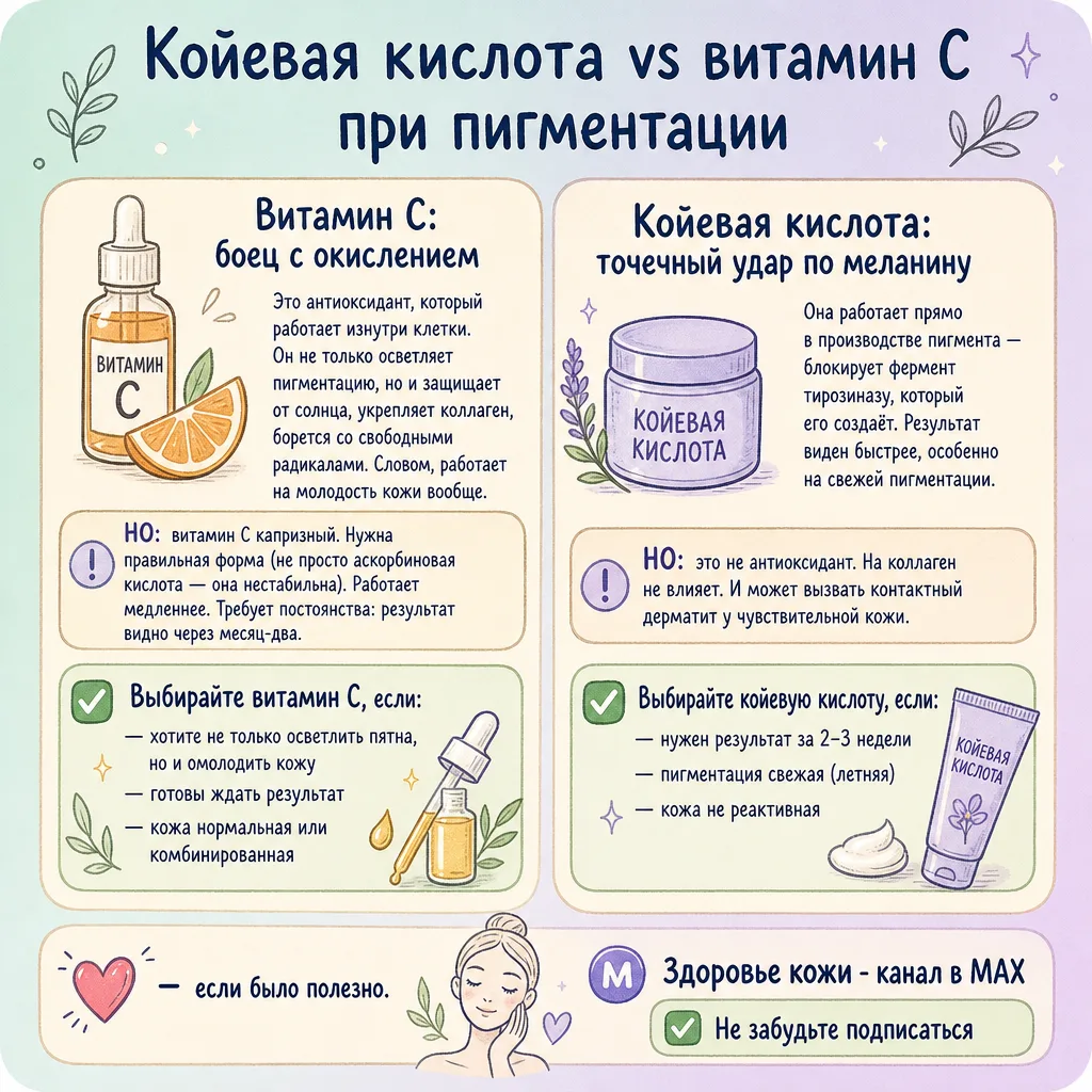🌞 Койевая кислота vs витамин С при пигментации