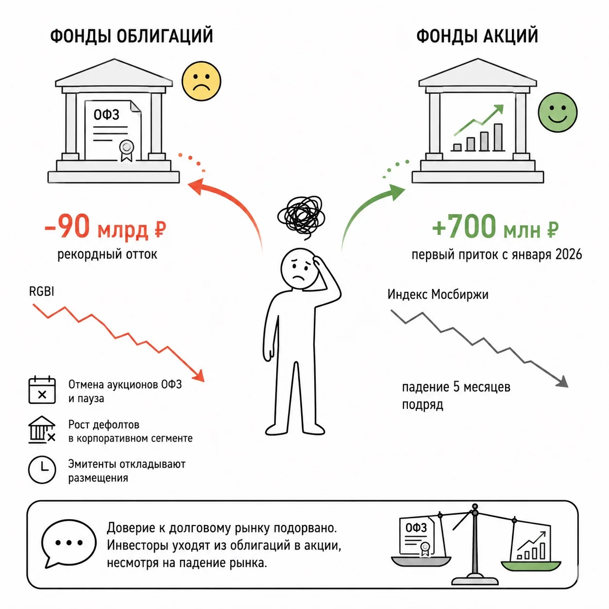 😱Рекордный отток из фондов облигаций: почти 90 млрд рублей за месяц

В июле 2026 года российские не
