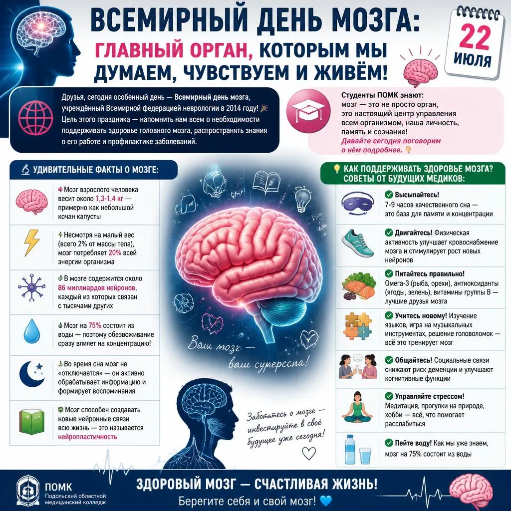 🧠 ВСЕМИРНЫЙ ДЕНЬ МОЗГА: ГЛАВНЫЙ ОРГАН, КОТОРЫМ МЫ ДУМАЕМ, ЧУВСТВУЕМ И ЖИВЁМ!
Друзья, сегодня особен