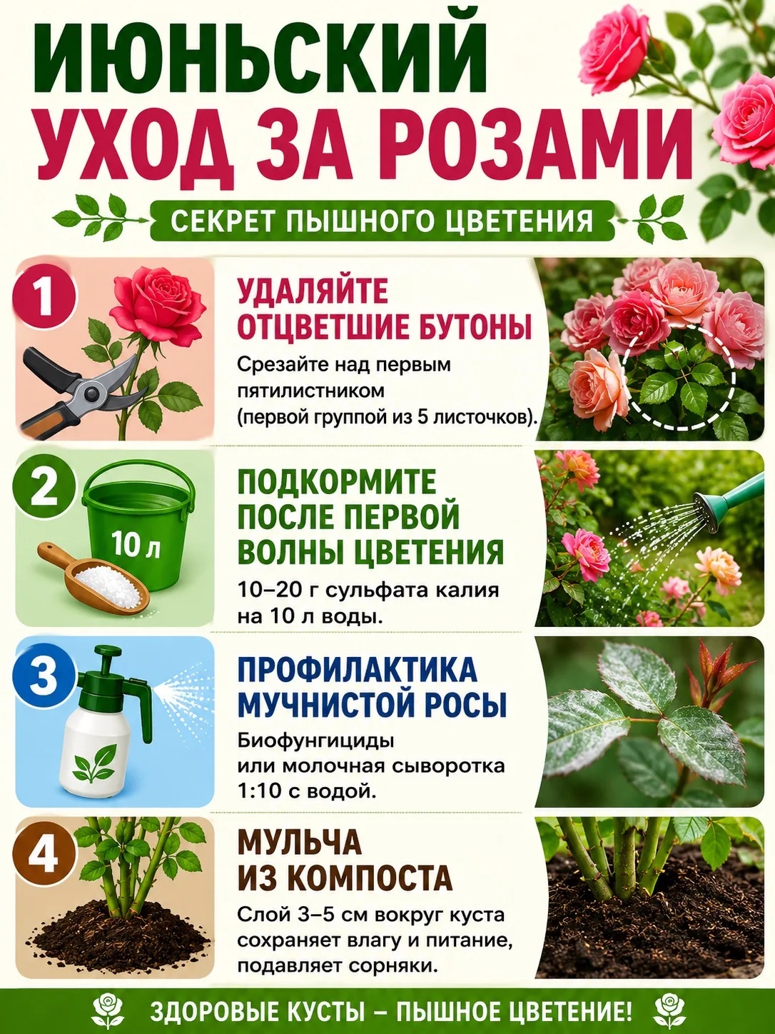 Уход за розами в июне 🌹
