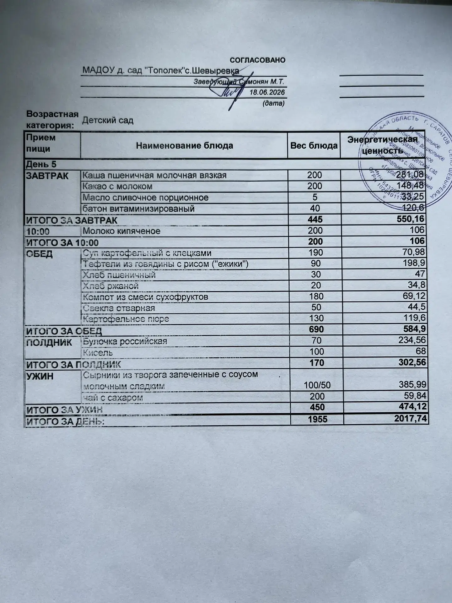Меню на 18.06.2026