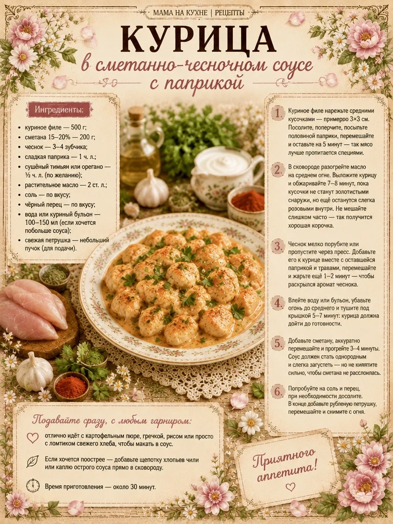 🌸 Курица в сметанно-чесночном соусе с паприкой 🌸