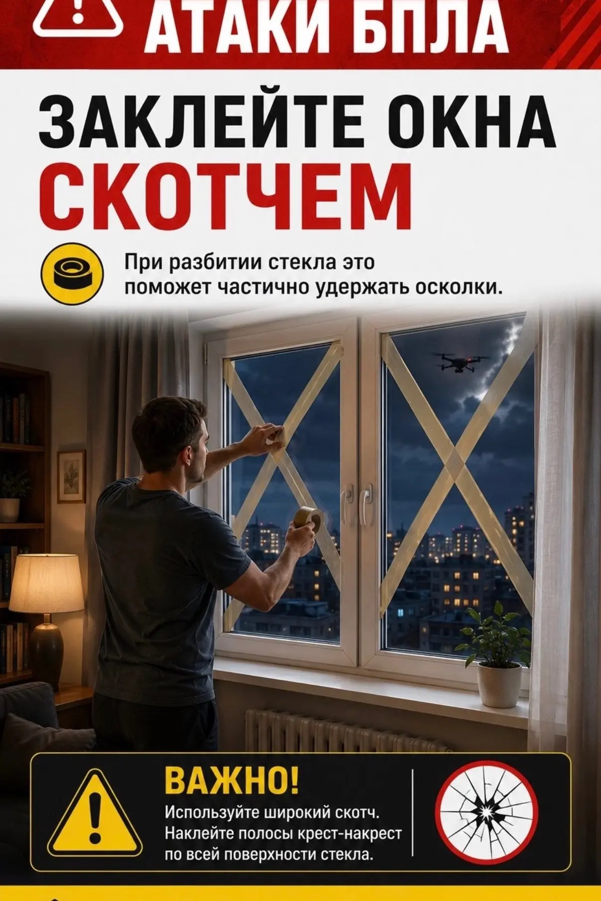 Памятка: Как защитить окна при угрозе атаки БПЛА