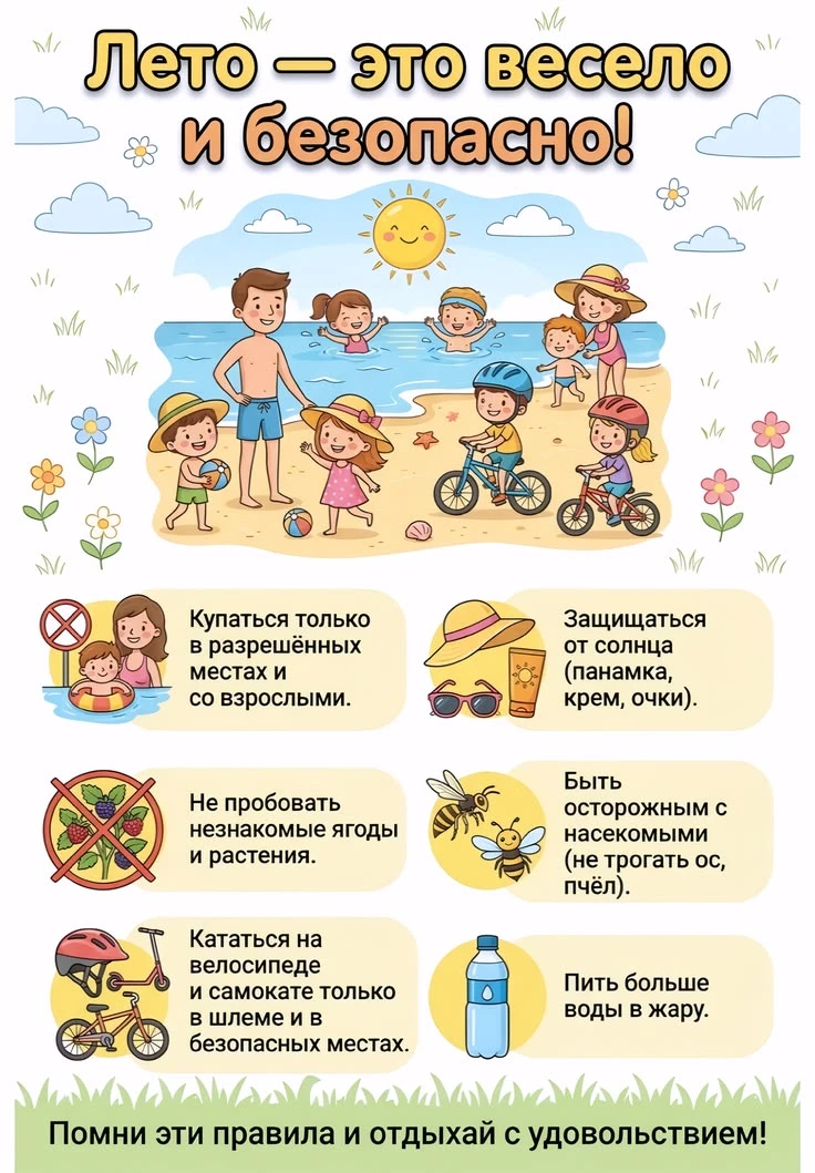 С 15.06 по 19.06.2026 проводятся профилактические мероприятия "Безопасное лето" 
Лето – самое коротк