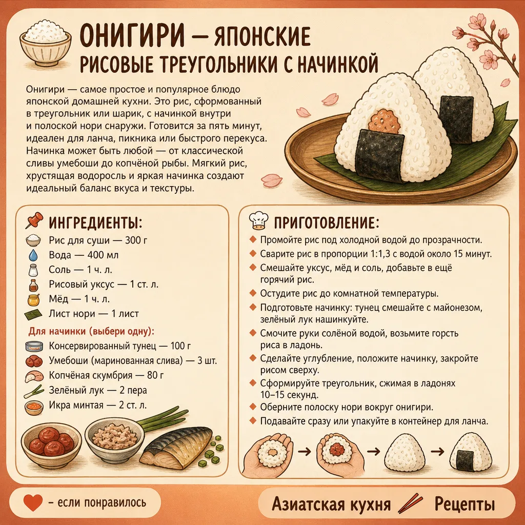 🍚 ОНИГИРИ — ЯПОНСКИЕ РИСОВЫЕ ТРЕУГОЛЬНИКИ С НАЧИНКОЙ