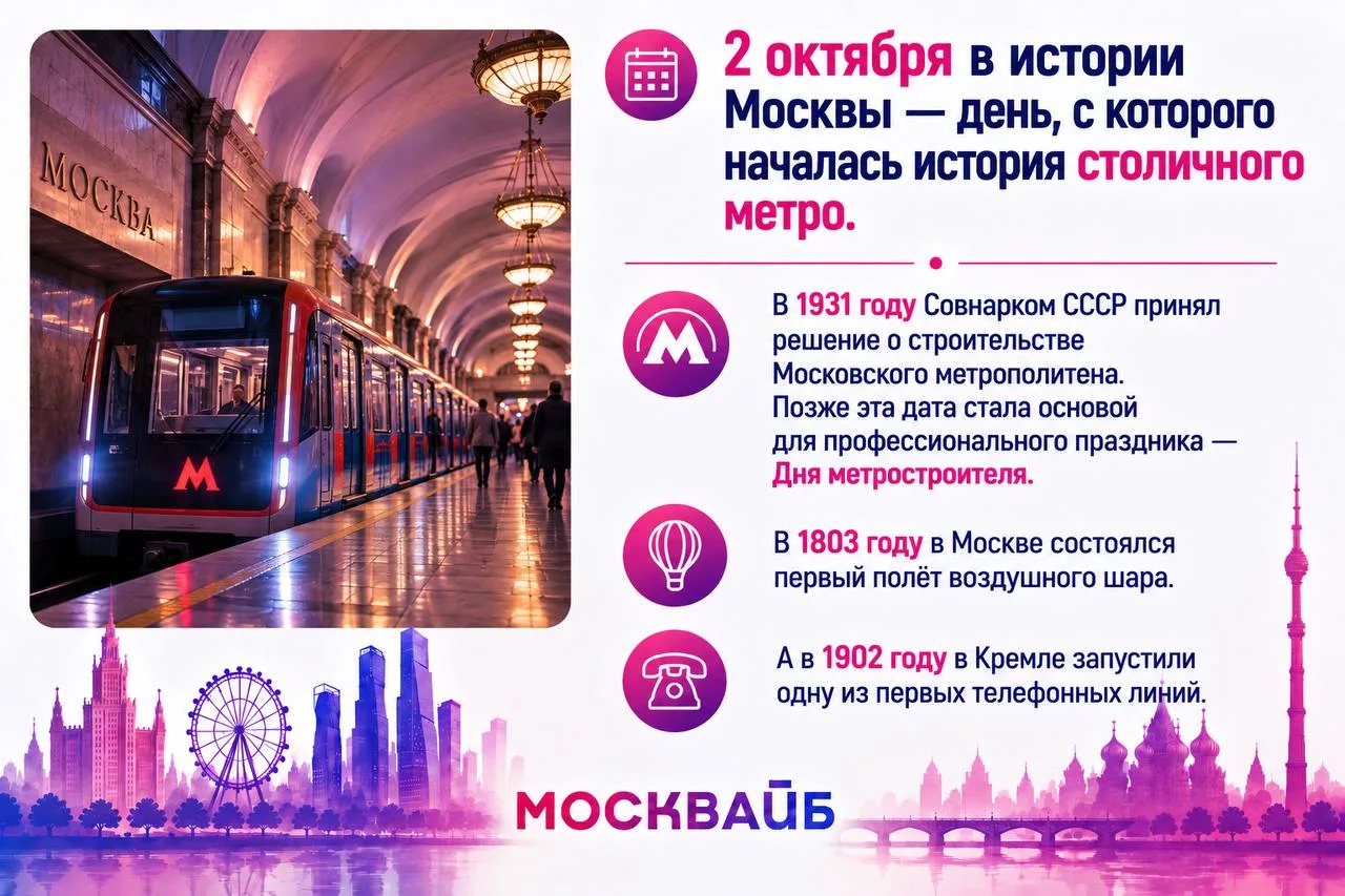 🚇 2 октября в Москве - день, когда началась история столичного метро и город сделал ещ...