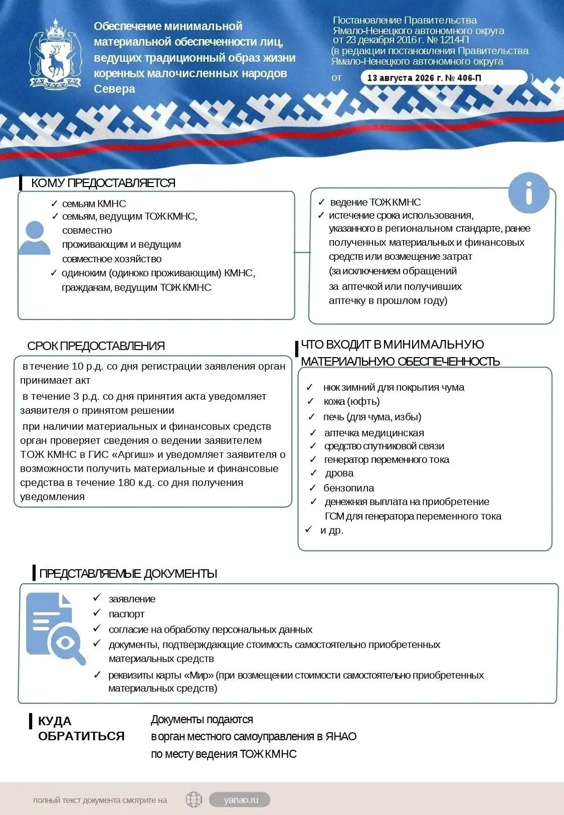 Постановление Правительства ЯНАО от 13.08.2026 №406-П