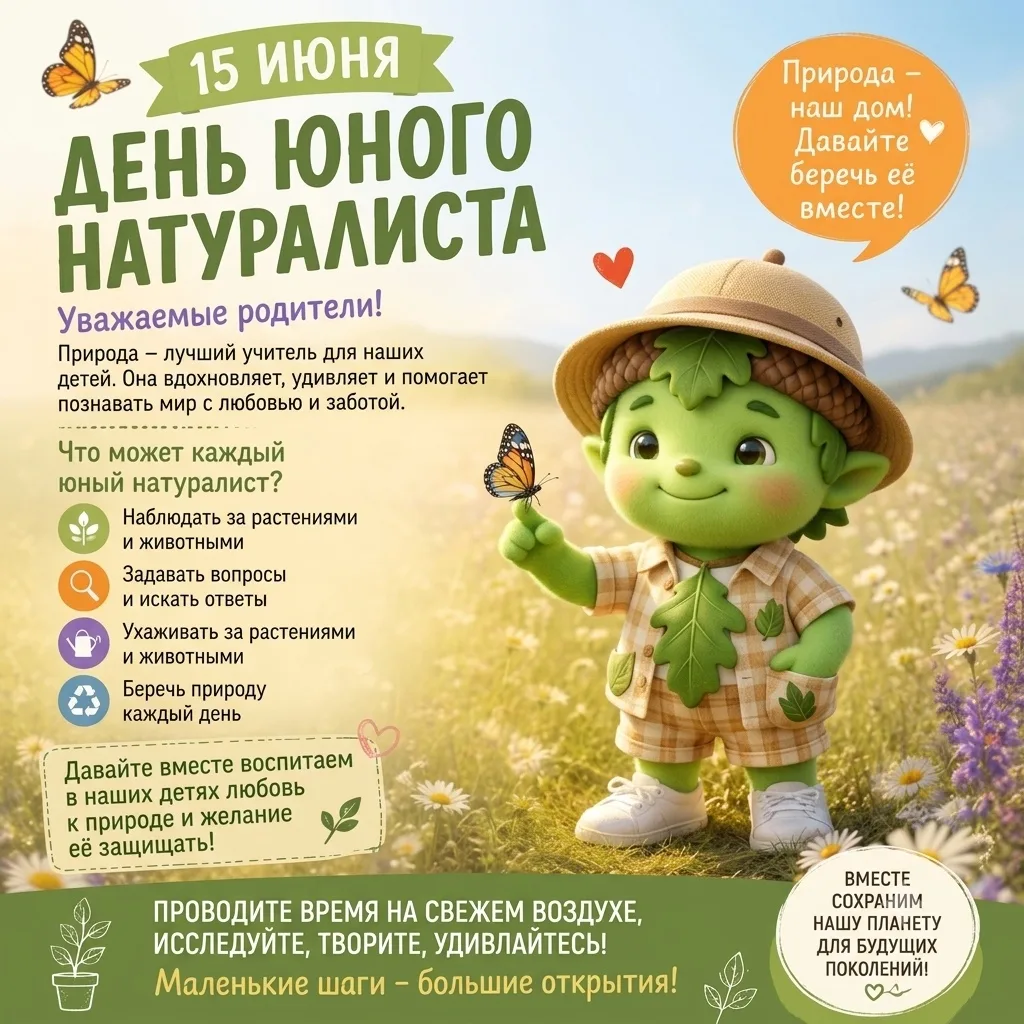 15 июня — день тех, кто с детства влюблен в природу.

Это праздник маленьких исследователей, которым