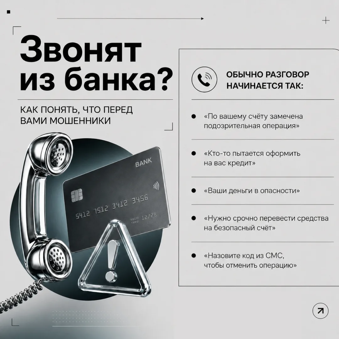 «Здравствуйте, это служба безопасности банка...»

🛡 Именно с такой фразы часто начинается разговор 