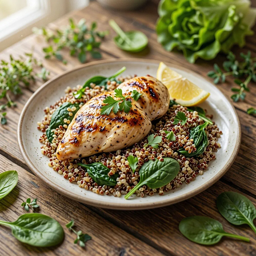 КУРИНАЯ ГРУДКА С КИНОА И ШПИНАТОМ🍗🥬✨