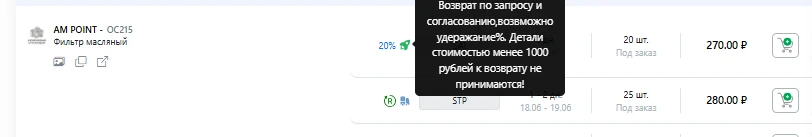 Нововведения на новом сайте,проценка: наведя указатель на иконку рядом с инициалами поставщика, можн
