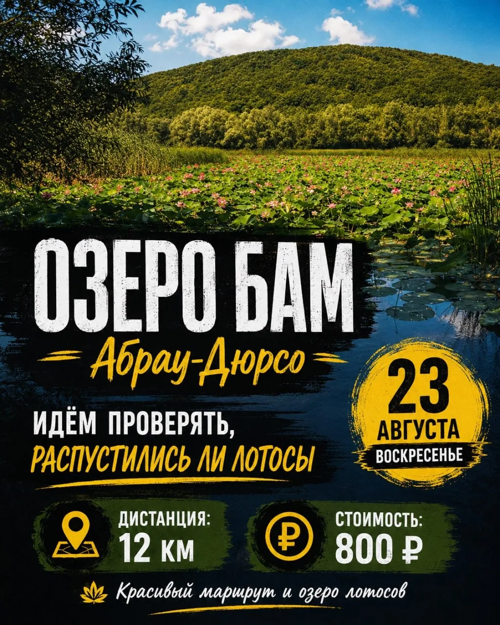 🌿 23 августа | Воскресенье | Абрау-Дюрсо — озеро Бам