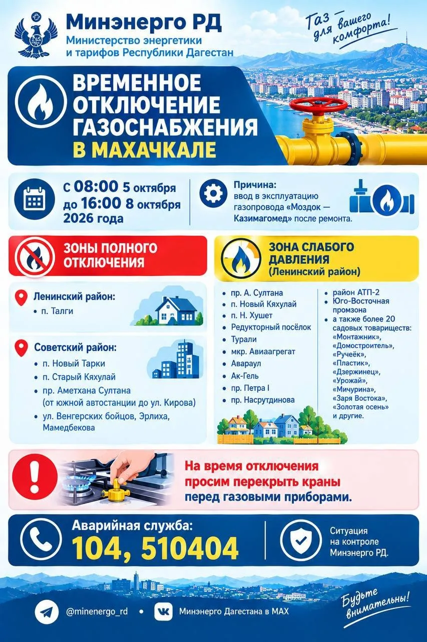 ❗️❗️❗️Минэнерго РД оповещает!