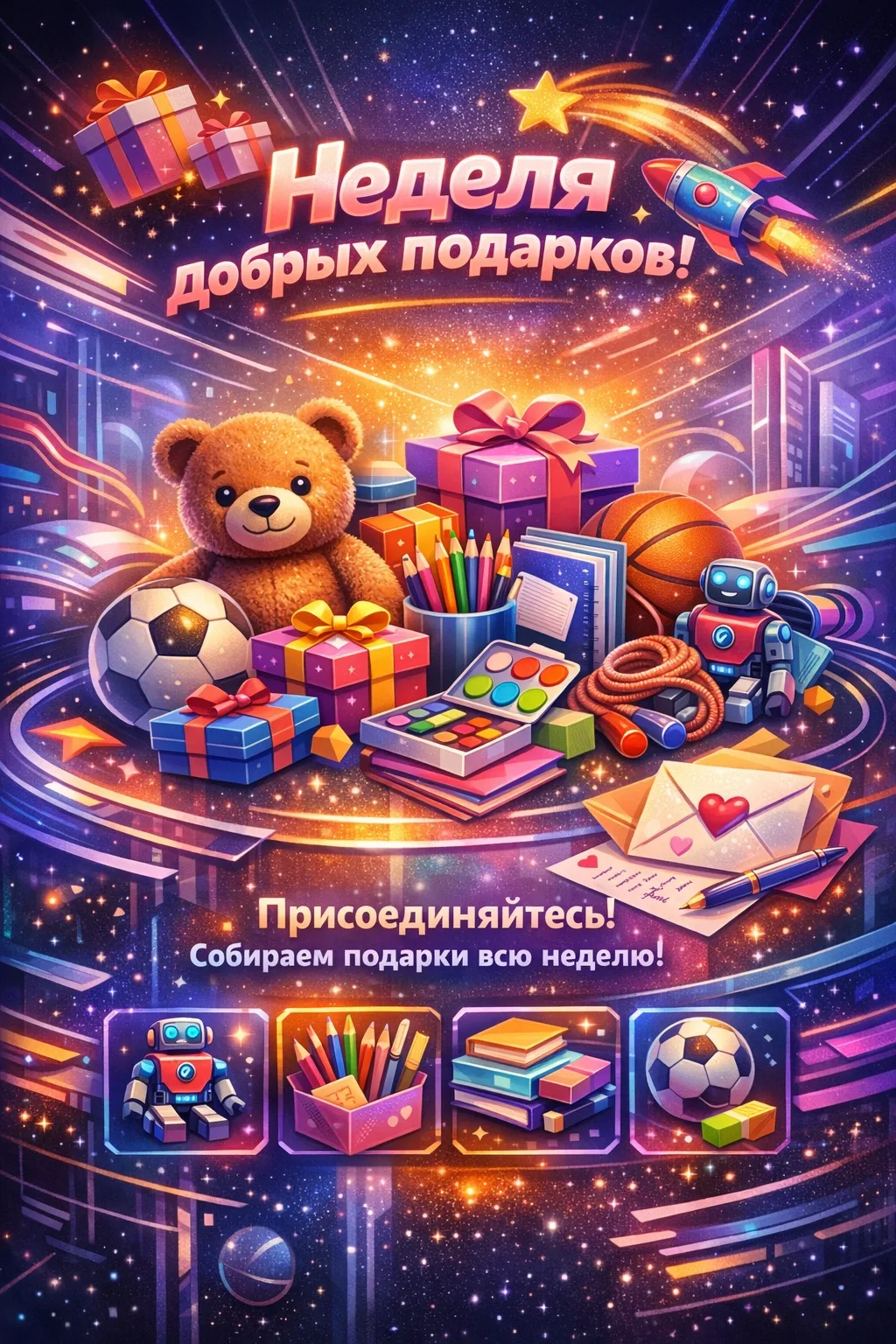 🎁 Неделя, когда можно подарить радость  ✨ В школе проходит сбор подарков для ребят из детского дома 