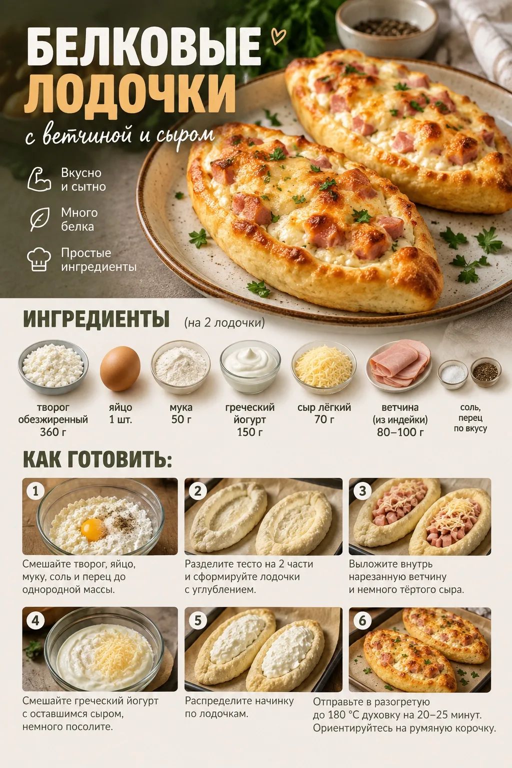 🥙 Белковые лодочки с ветчиной и сыром