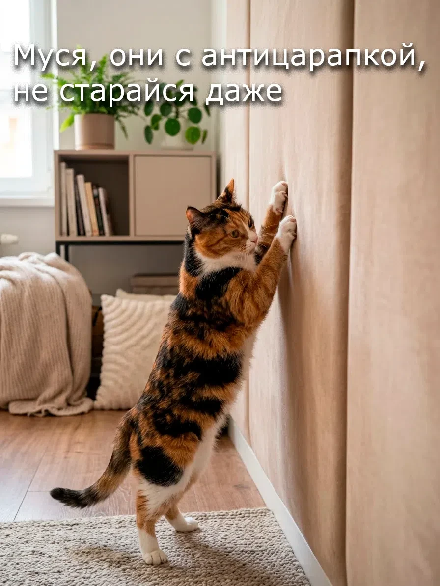 Знакомьтесь, Муся — наш главный эксперт по мягким стеновым панелям 😼 
 
Она проверила их на прочнос