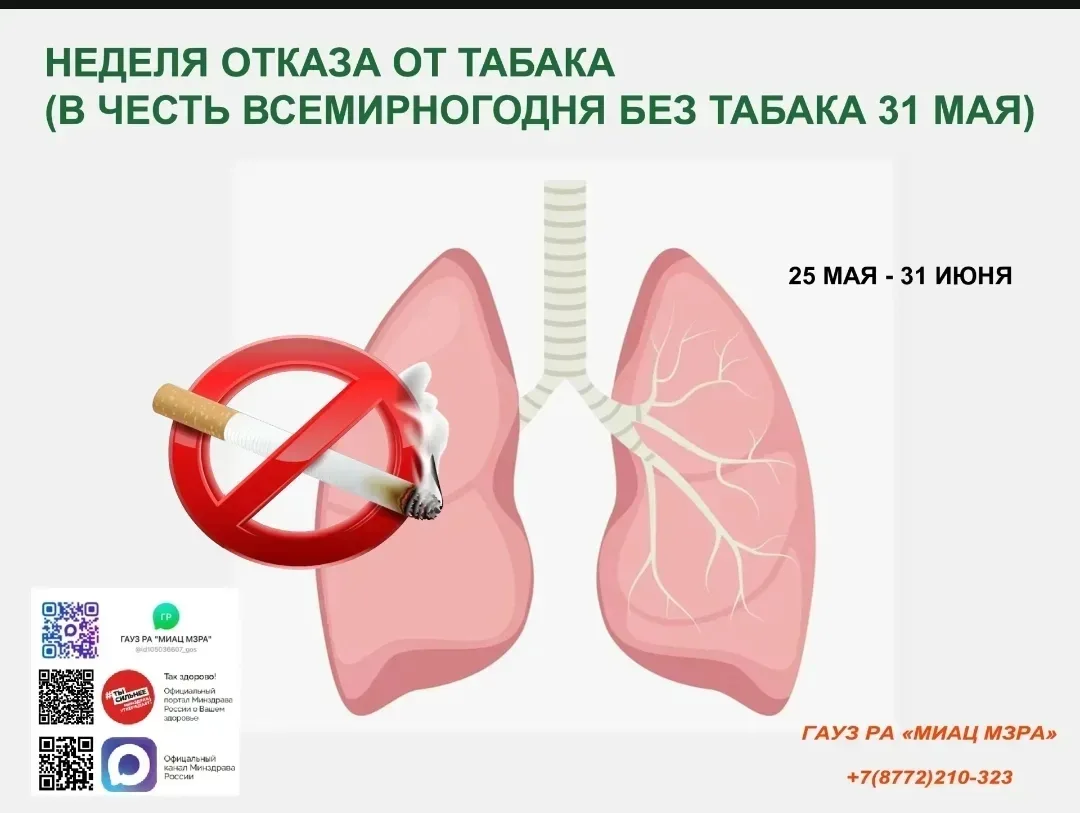 Неделя отказа от табака в 2026 году проходит с 25 по 31 мая. 🚭🗓️📅