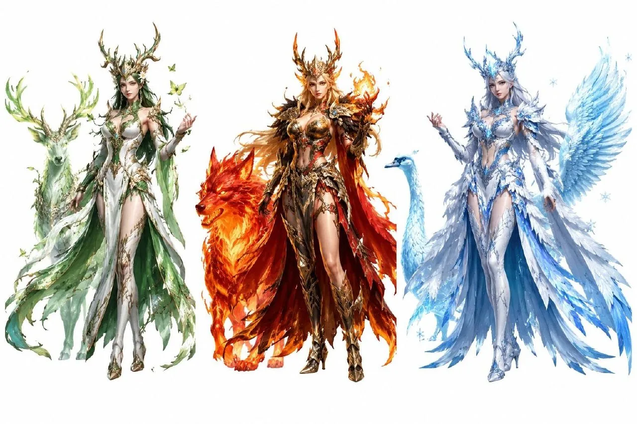 3 формы костюма X 

Лесной Druvaen (Природа/Олень)
Огненный Druvaen (Огонненый/Волк)
Ледяной Druvaen