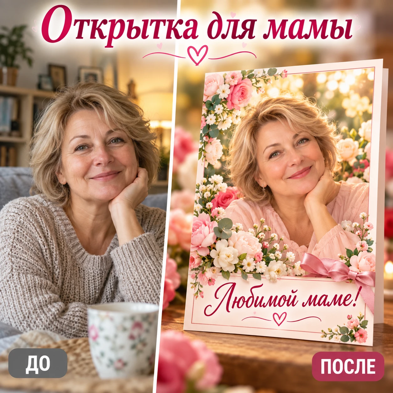 💐 Подарите маме открытку, где главная героиня — она сама!